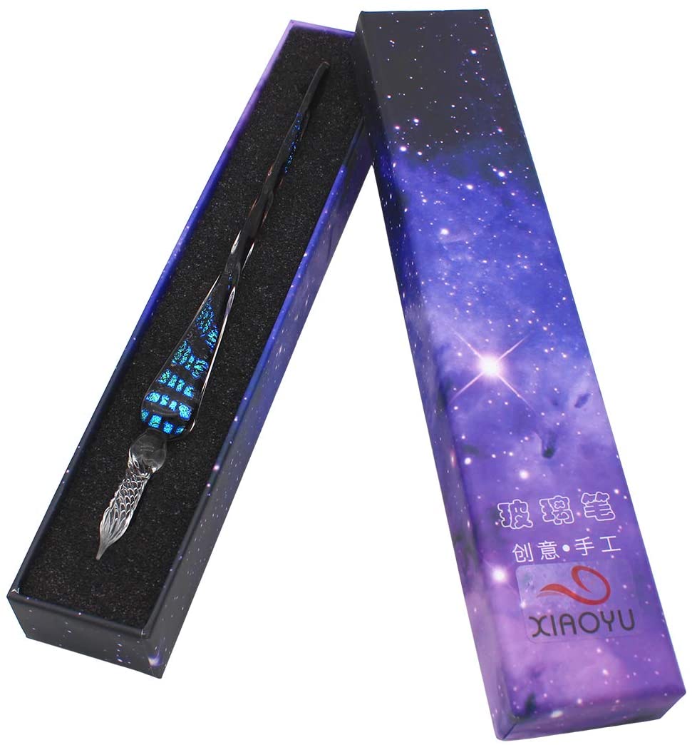 Xiaoyu Glass Dip Pen Vintage Handmade Glass Signature Pen Starry Sky Crystal Dip Sign Pen Gift Calligraphy Pen - G