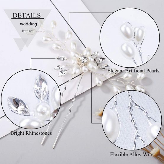 4pcs Bridal Hair Pins Pearl Rhinestone Hair Clips Jewel Hair Accessories for Wedding Prom Headpiece - Image 3