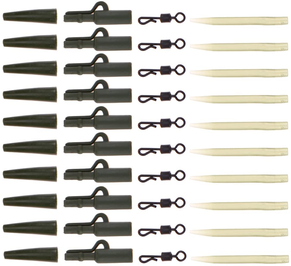 Carp Fishing Lead Clips & Tail Rubbers Kit - 40pcs End Tackle Set including Anti-Tangle Sleeves and Quick Change Swivels for Anglers