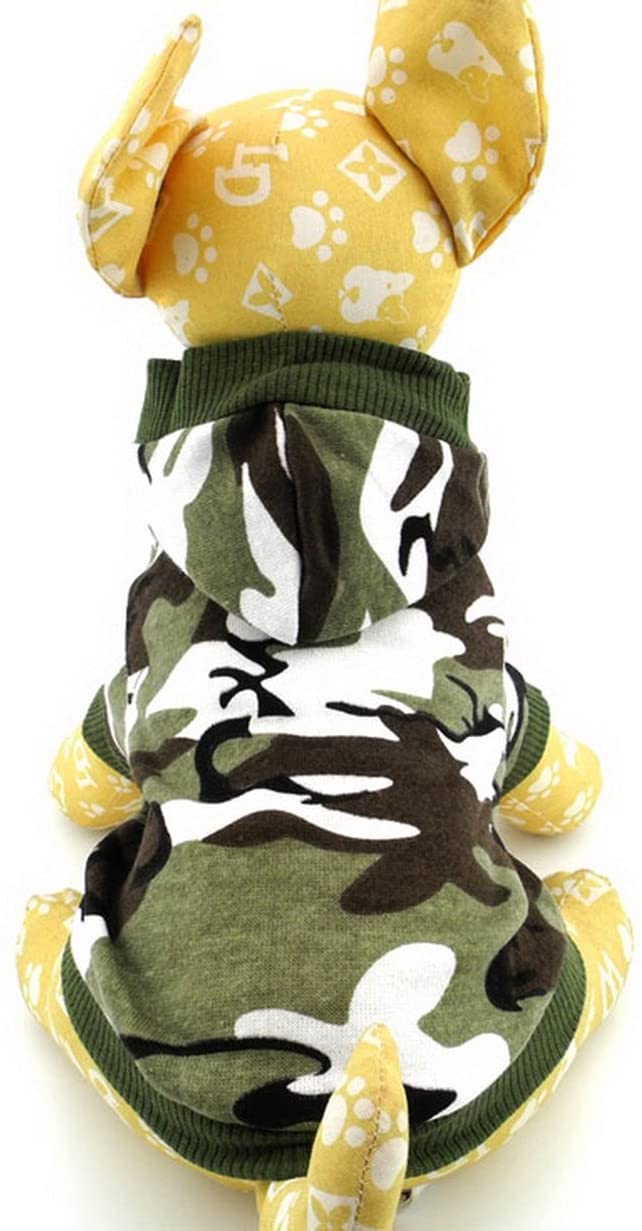SMALLLEE_LUCKY_STORE Small Dog Camo Hoodie Shirt Chihuahua Clothes for Boys Puppy Tee Shirt for Cat Yorkshire Toy Poodle Green S - Image 3