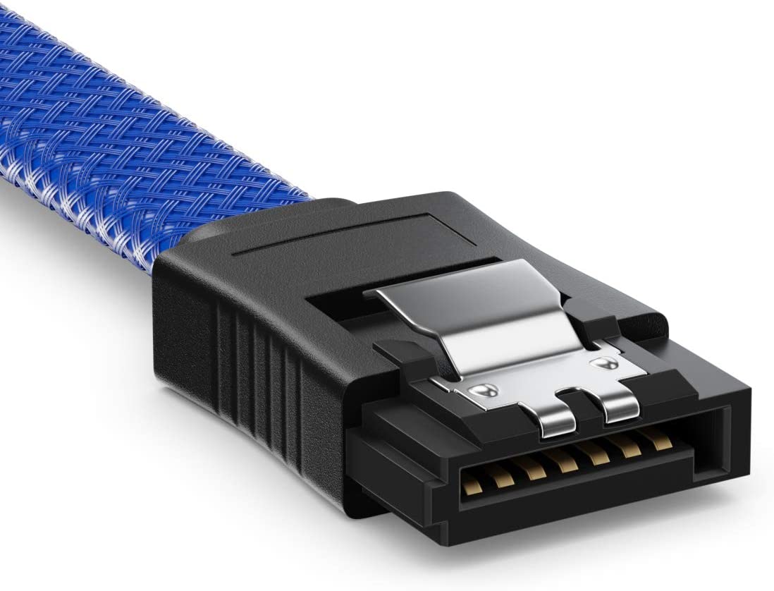 deleyCON 3x 50cm (1.64 ft.) SATA 3 Nylon Cable Set Data Cable 6 Gbit/s Connector Connection Cable Main Board HDD SSD Hard Drive 2 S-ATA Connector Straight Black Blue Red - Image 2