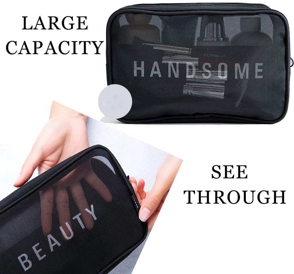 Set of 3 Travel Luggage Organizer Toiletry Trifold Storage Bag Pouch Packing Space Saver Bag Make Up Brush Case Desk Supply Personalised Organiser Seethrough Net - Image 3