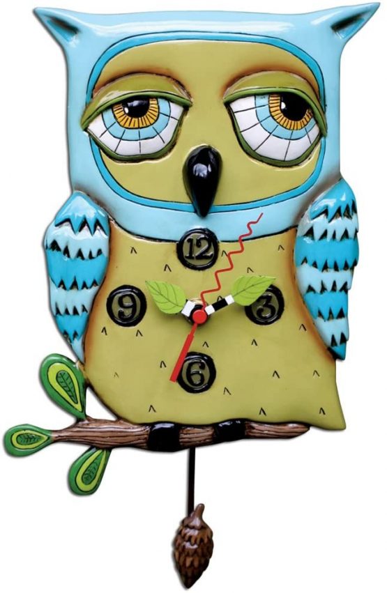 Enesco P1062 Wall Clock Owl Resin 30.5 cm Blue