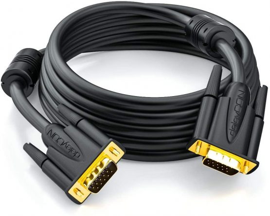 deleyCON 0.5m (1.64 ft.) S-VGA Monitor Cable - VGA 15-Pin Cable D-Sub Connector Full HD Triple-Shielded Kink Protection Gold-Plated Contacts - Black - Image 4