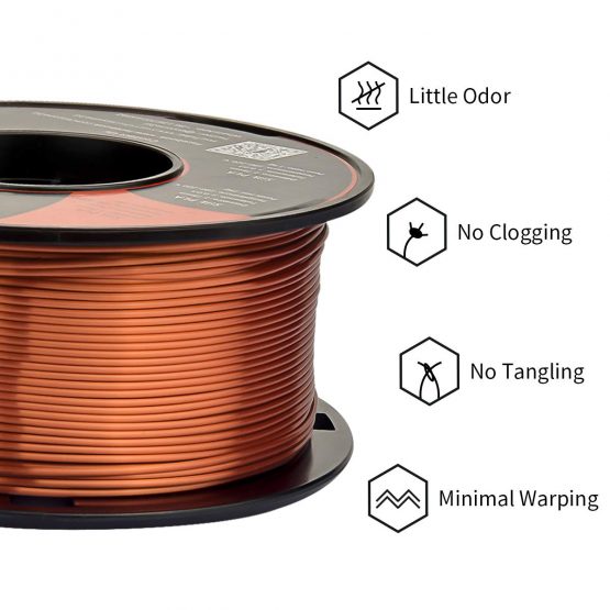 ERYONE Ultra Silk PLA Filament for 3D Printer, 1.75mm, Tolerance: ±0.03mm, 1kg (2.2LBS)/Spool, Copper - Image 2