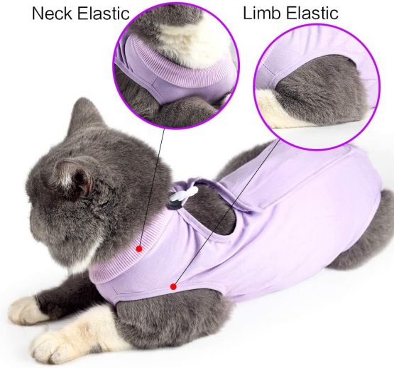 Cat Professional Recovery Suit for Abdominal Wounds or Skin Diseases, E-Collar Alternative for Cats and Dogs, After Surgery Wear, Home Clothing (S, Purple) - Image 2