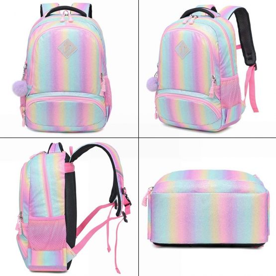 Girls Rainbow Glitter Backpack - Cute Kids Preschool Backpack Lightweight Travel Backpack Lovely Casual Daypack Gift for Girls (Rainbow) - Image 4
