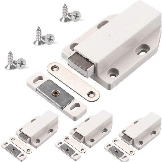 Push to Open Door Catches Jiayi 4 Pack Cabinet Magnetic Push Door Catches Cupboard Push Latch Release Door Magnet Kitchen Drawer Closer Push Opener for RV Door Damper Large Wardrobe Closure