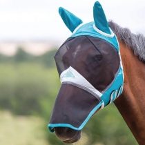 Shires Fine Mesh Fly Mask With Ears and Nose - Teal: Extra Full