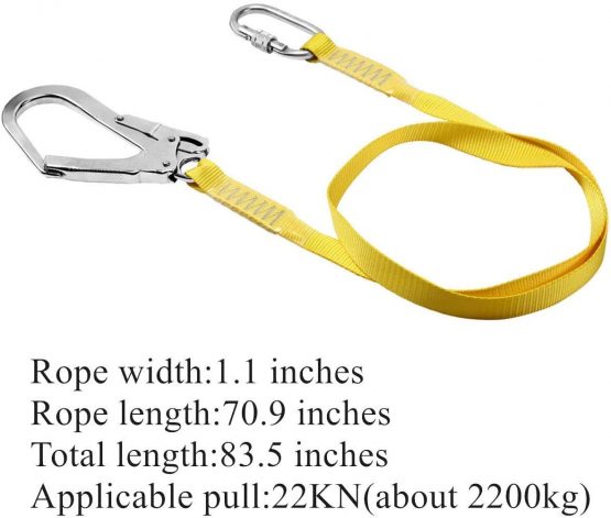 UBAYMAX Safety Lanyard, Outdoor Climbing Harness Belt Lanyard Fall Protection Strap with Large Snap Hooks, 22KN/48lbs Positioning Restraint Rope for Climbing, Roofing, Tree Trimming, Rescue Services - Image 2