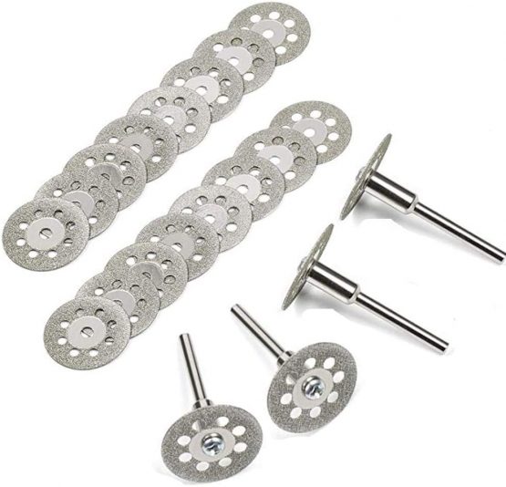 inherited Diamond Cutting Disc Set, 20pcs 22mm Mini Cut Off Wheel with 4 Mandrel for Dremel Rotary Tools Gemstones Glass Cutting Disks, Resin Metal Cutting Wheels for Wood Stone Metal Cutting