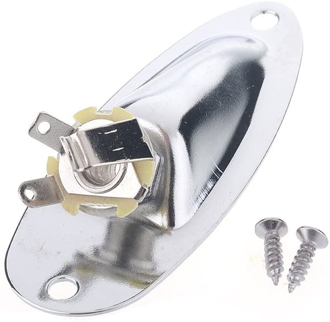 Musiclily 1/4 "Boat Input Output Jack Plate Socket with Screws for Fender Strat Electric Guitar Chrome - Image 2