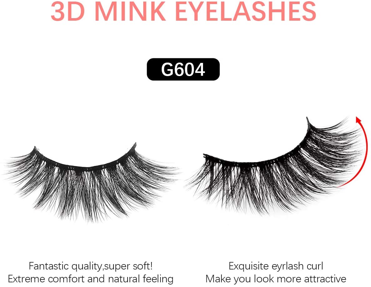 False Eyelashes 10 works 3D Mink Lashes Handmade Natural Thick Eyelashes Reusable Cruelty-Free Eyelash Set - Contains Tweezers (G604) - Image 3