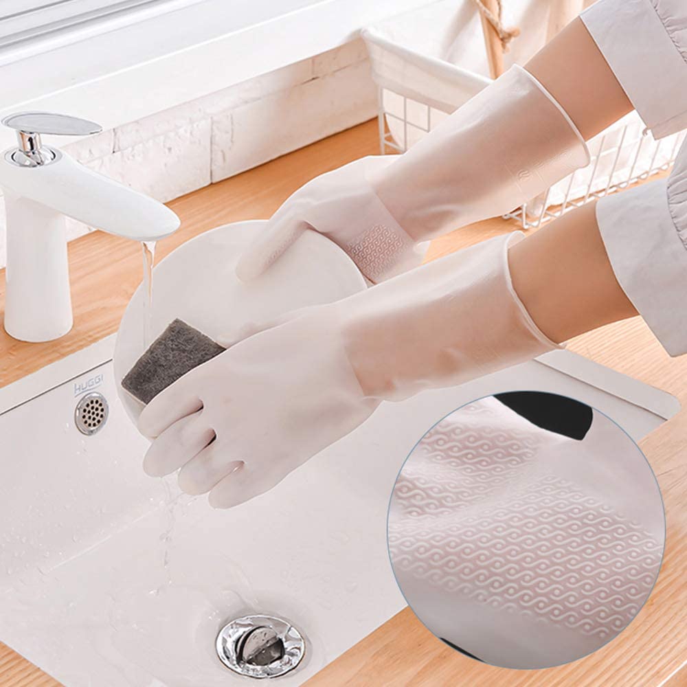 NATUCE 2 Pairs Washing Up Gloves, Household Cleaning Gloves, Waterproof Rubber Gloves, Reusable Kitchen Dishcleaning Gloves, Medium Size (White, M) - Image 2