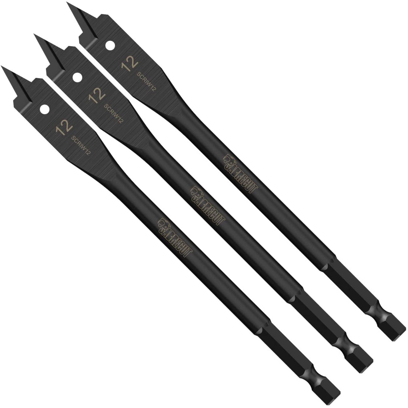 3 x SabreCut SCRIW12_3 12mm x 152mm Impact Rated Flat Wood Spade Bits for Softwood Hardwood Chipboard