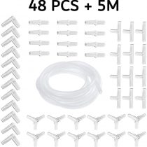 Aquarium Airline Connectors, Air line Tube Hose Connector, Air Pump Accessories Kit including 48 in 1 Y T L I Air Tubing Value Connector + 4 x 6mm 5M Aquarium Fish Tank Pond Air Line Tube Pipe