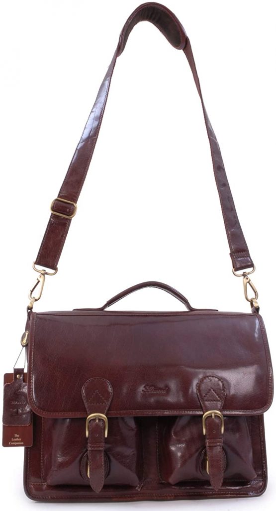 ASHWOOD - Large Briefcase Cross Body Bag - Laptop Bag with Padded Compartment - Business Office Work Bag - Genuine Leather - 8190 - Cognac Brown - Image 4