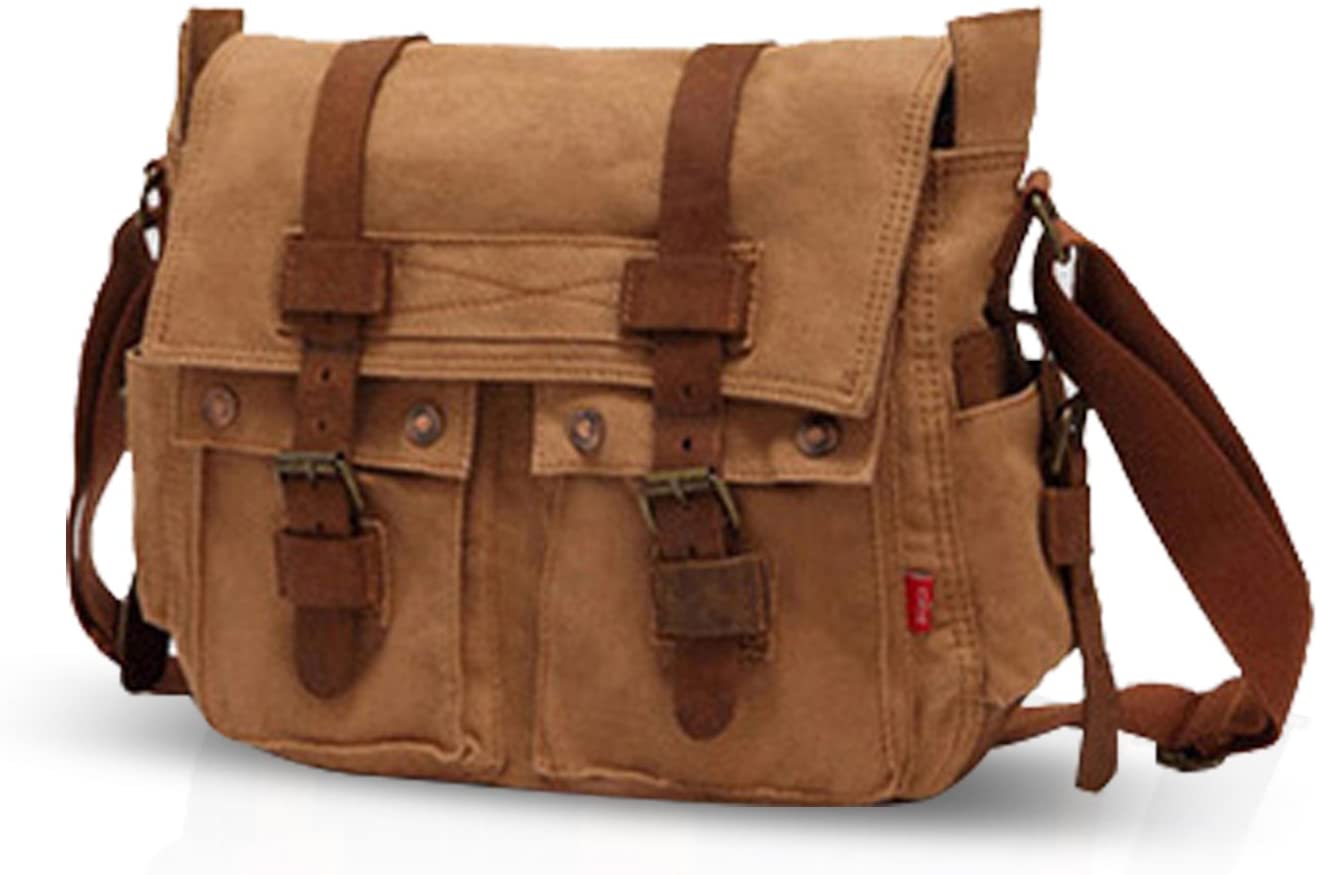 FANDARE Unisex Messenger Bag Canvas Satchel College Bag Outdoor Travel Bookbag Commute Work Shoulder Bag 14 inch Laptop Crossbody Bag for Men/Women Yellow - Image 3