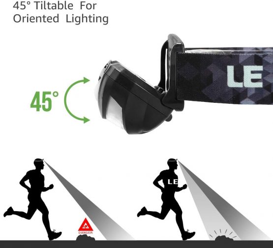LE Head Torch Rechargeable, [2 Pack] 1000L Super Bright LED Headlamp Waterproof with Red Warning Lights 5 Lighting Modes 30 Hours Runtime Lightweight Headlight Flashlight for Cycling Running Camping - Image 4