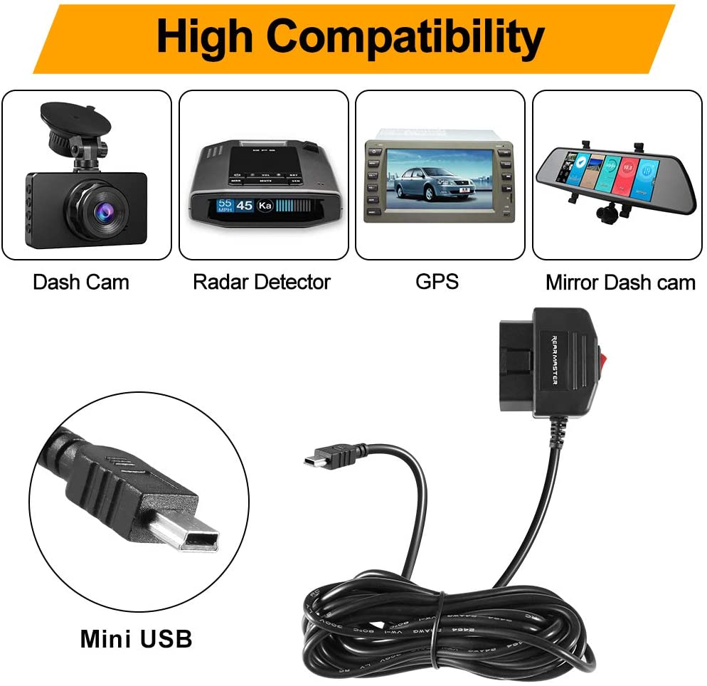 OBDII OBD Power Cable for Dash Cam, SSONTONG OBD Power Cable Mini USB ...