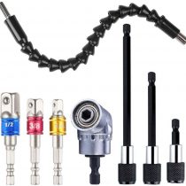 DURTAIL Drill Bit Holders,1pcs 105 Degree Angle Extension Right Angle Drill+3pcs 1/4 Inch Hex Shank Magnetic Screwdriver Bit Holder + 1 Flexible Drill Bit +3 Impact Socket Adapter Nut Driver