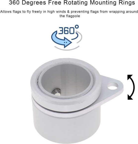 YINETTECH 360 Degree Flagpole Rotating Clips Anti Wrap Aluminum Flagpole Swivel Rings with Metal Carabiner Fits for 0.75-1'' Dia Flag Pole - Image 4