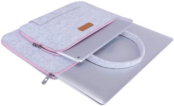 17.3-Inch Laptop Sleeve Ropch Felt Notebook Bag Computer Carrying Bag for 17.3" Acer / Asus / Dell / Lenovo / HP, Grey & Pink - Image 3