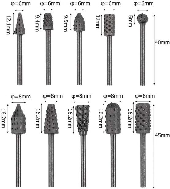Bestgle 10pcs 3mm 1/8” Shank Rotary Burr Rasp Set Carbon Steel Wood Carving File Rasp Drill Bits for Woodworking Drilling Carving Engraving - Image 4