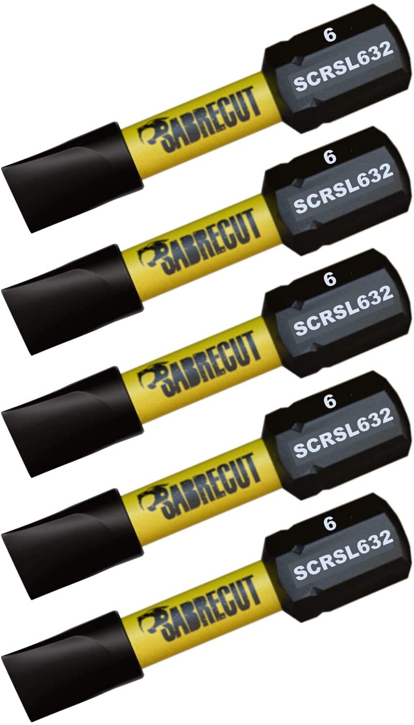5 x SabreCut SCRSL632_5 32mm SL6 Slotted Magnetic Impact Screwdriver Driver Bits Set Single Ended Heavy Duty - Image 2