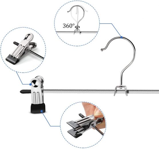 ilauke Trouser Hangers, 20 Pack Skirt Hangers with Adjustable Non Slip Clips, Pants Hanger Space Saving for Trouser Skirt Pants Clothes + 2 Pack Magical Hangers … - Image 3