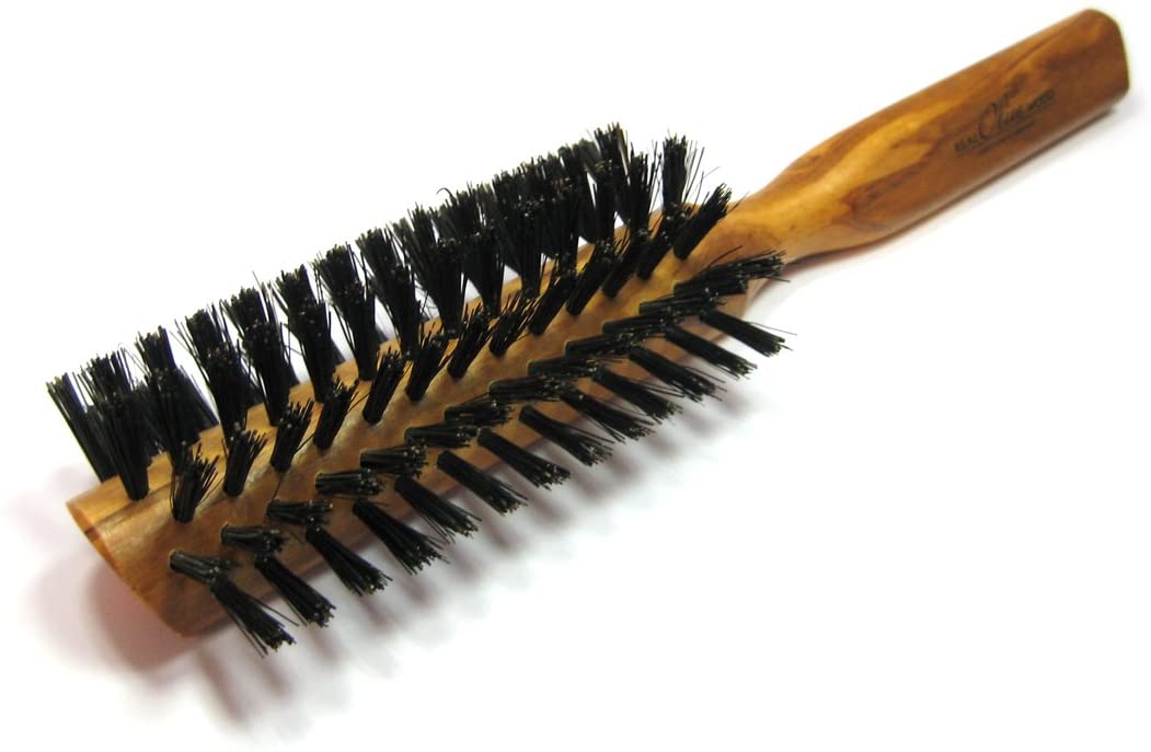 Golddachs Olive Wood Semi-Circular Hair Dryer Brush with Boar Bristles, 7 Rows, brown