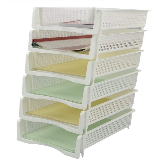 Fosly 6 Tier Letter File Trays, Plastic A4 Paper Tray, White Stackable Office Trays