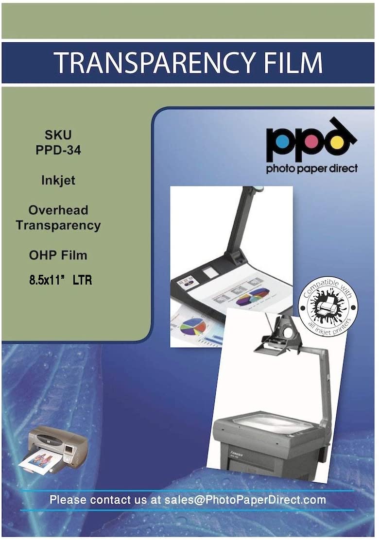 PPD 100 Sheets A4 Inkjet Premium OHP Acetate Transparency Film - Overhead Projector Film PPD-34-100, black
