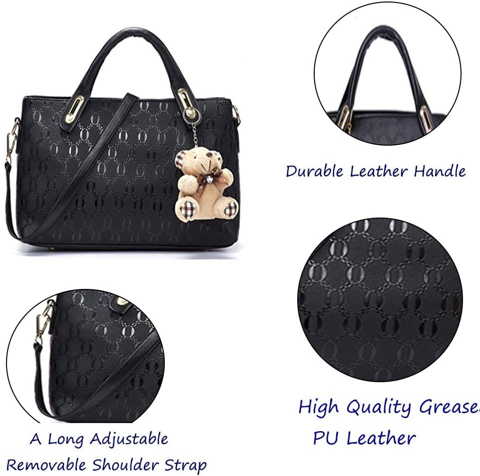 FiveloveTwo Women 4Pcs Top Handle Satchel Hobo PU Leather Handbag Set Large Tote + Purse + Shoulder Bag + Card Holder red - Image 4