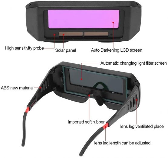 1 Pair of LCD Solar Power Auto Darkening Welding Goggle, Safety Protective Welder Glasses Mask with Adjustable Shade, Eyes Goggles Mask Anti-Fog Anti-glare Goggles-Black - Image 4