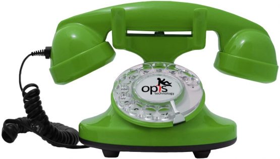 OPIS FunkyFon cable: Rotary dial disc retro telephone in the sinuous style of the 1920s with modern electronic bell (black) - Image 2
