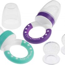 ClevaMama ClevaFeed Baby Fruit Feeder, Twin Pack of Pacifiers for Weaning and Teething with 2 Extra Silicone Teats (6 Months+) - 5 g