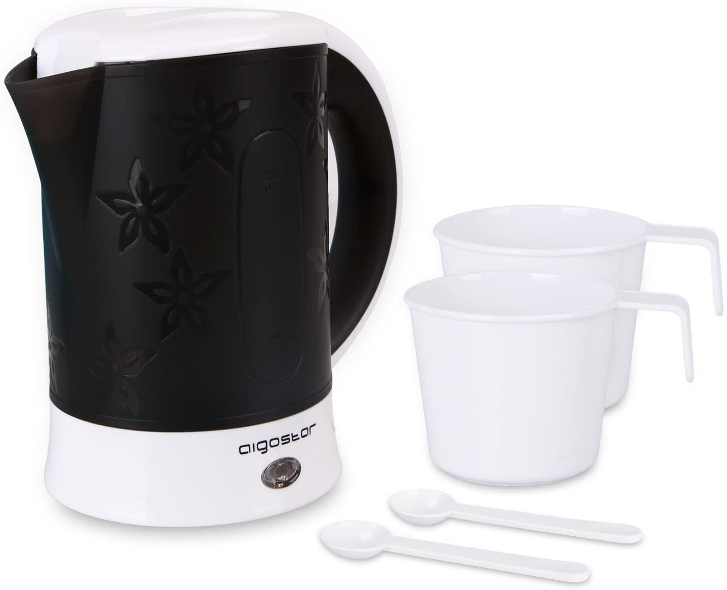 Aigostar Compact Travel Kettle 0.6 Litre, 650W Mini Electric Tea Maker Set including Cups & Spoons