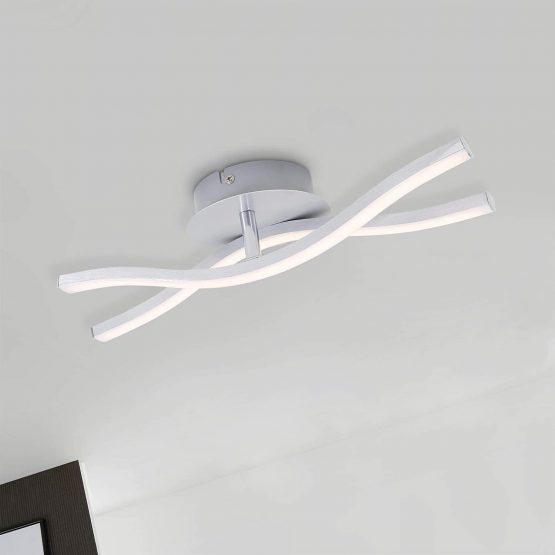 Briloner Leuchten LED Ceiling Light, 2-Bulb Ceiling Lamp, 6 Watt, 480 Lumen, 3,000 Kelvin, Aluminium Colour, 370x120x83mm (LxWxH), 6 W, Aluminium Colour