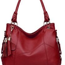 NICOLE & DORIS Women Handbag Large Capacity Shoulder Bags Soft Leather Hobo Bag Fashion Cross-Body Bags Top-Handle Bags with Tassel Wine Red