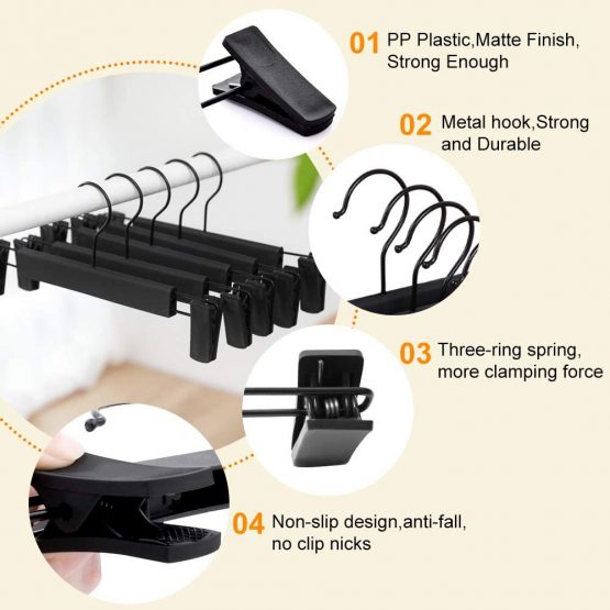 Mutsitaz 10 Pack Trousers Hangers with Adjustable Anti-Rust Clips for Trousers, Skirts, Clothes Hanger Black - Image 3