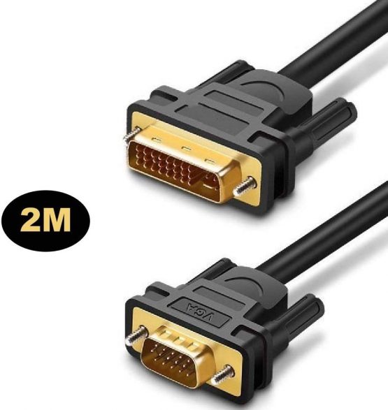 REALMAX® DVI to VGA Cable, 2M DVI-I 24+5 to VGA Lead High Resolution Male to Male Digital Video Adapter Converter Gold Plated Support 1080P For Monitor, TV, PC, DVD, Laptop, Gaming, HDTV And Projector
