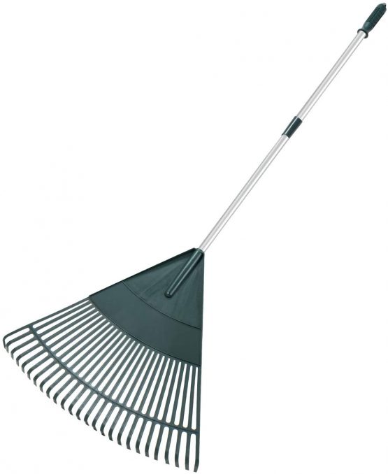 ORIENTOOLS Garden Leaf Rake Adjustable Lightweight Steel Handle Comfortable Grip Handle Plastic Head Poly Shrub Rake 26 Tines110 to 168cm (Red Rake Head)