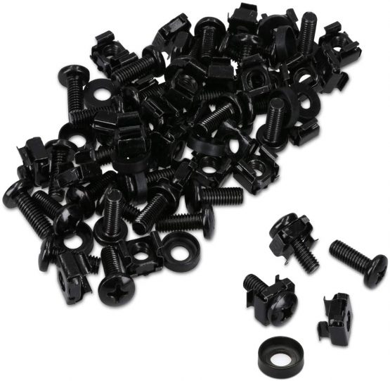 kwmobile 50 Pack M6 Cage Nuts, Bolts and Washers Kit - For Patch Panel Rack Mount Equipment Data Network Cabinets Size 19 Inch and 10 Inch - Black