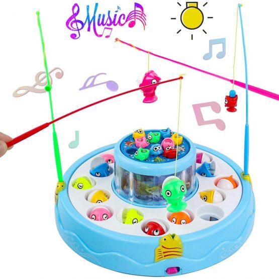 Jerryvon Fishing Games for Kids Gone Fish Board Games Musical Toys Magnetic Rotating Fishing Play Set with 4 Fishing Rods Fish Best Fun Gift for Kids Baby Toddler over 3 Years Old