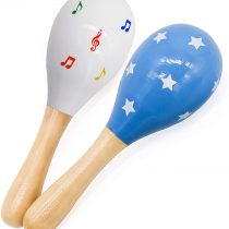 PREMYO Baby Rattle Maracas - Wooden Musical Instruments for Toddlers - Newborn Sensory Toys - Stars Note Blue White