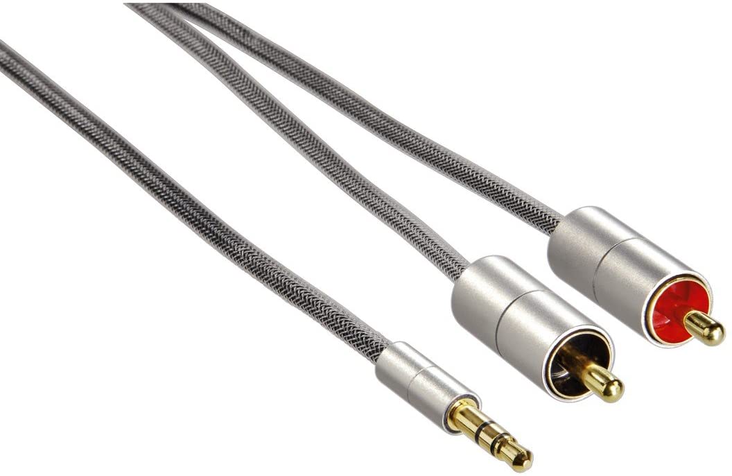 Hama 80864 1m AluLine 3.5 mm Jack Stereo Plug - 2 x RCA Plug Connecting Cable, Silver, 1 Meters