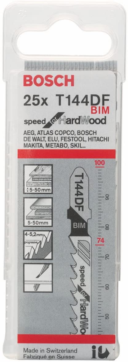 Bosch 25x PRO Hardwood Fast T144DF Jigsaw Blade (for Hardwood Chipboard, Length 100 mm, Professional Accessory Jigsaw) - Image 2