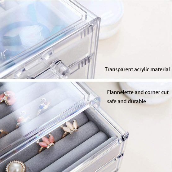 EXLECO Jewelry Box Jewelry Organizer for Women and Girl with 3 Drawers Storage Box for Jewelry Clear Acrylic Jewelry Display Case for Earring Bracelet Ring Necklace - Image 3