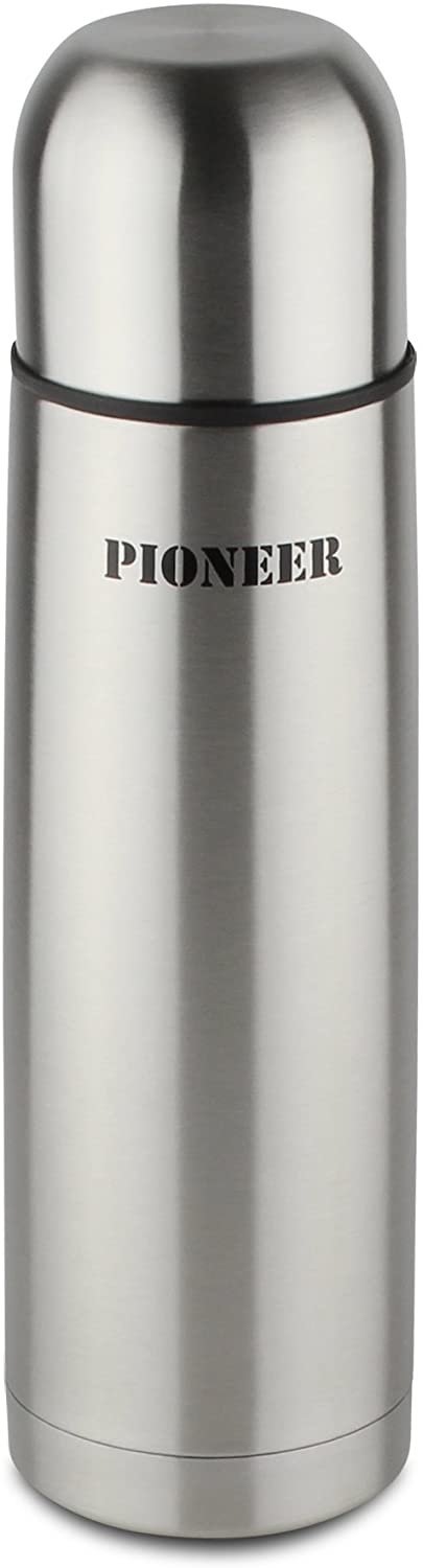 Pioneer Flasks SVF1000 Pioneer Insulated Vacuum 1000ml 1 Litre Travel Flask, 18/10 Stainless Steel - Keeps Drinks Hot for 8 Hours